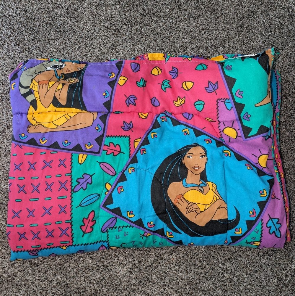Disney Pocahontas Twin Comforter VTG 90s Reversible Cartoon Blanket 80" X 60"